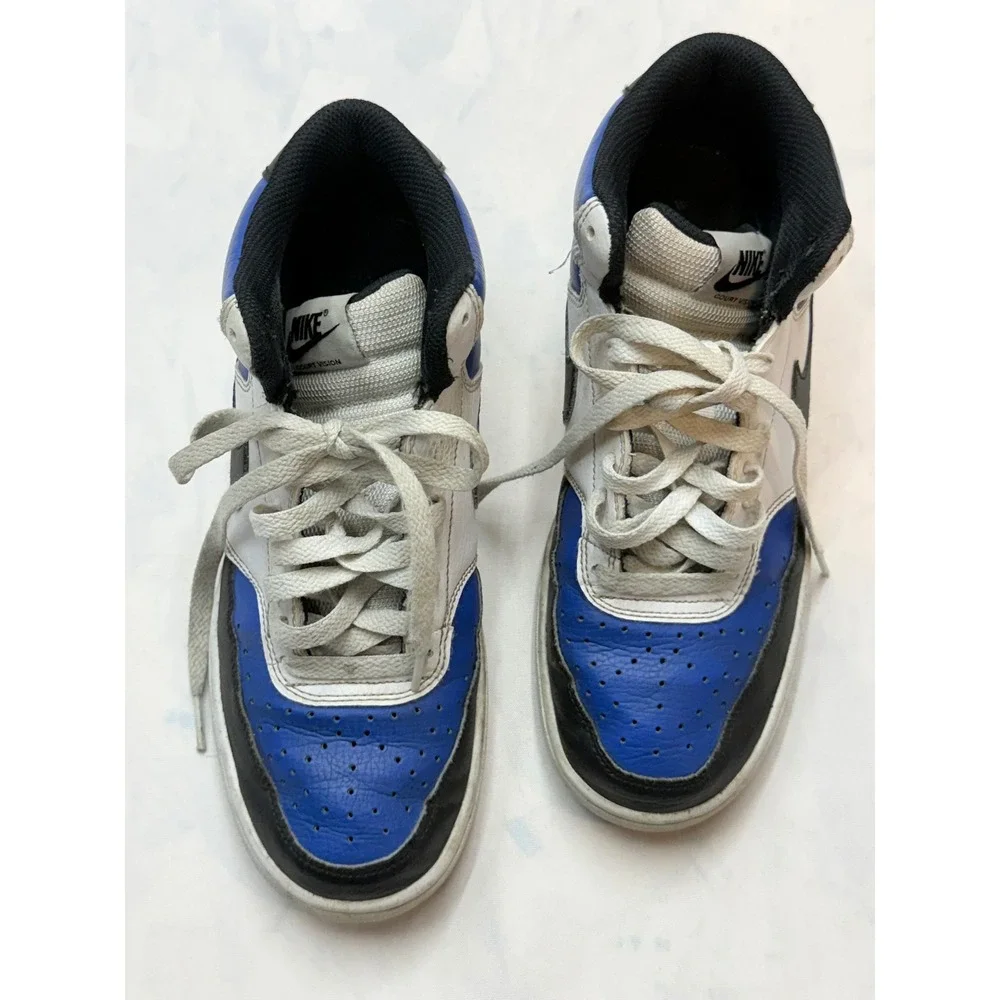 NIKE $95 Mens 7 White Blue Black Court Vision Mid High Top Lace Up Sneakers 7B